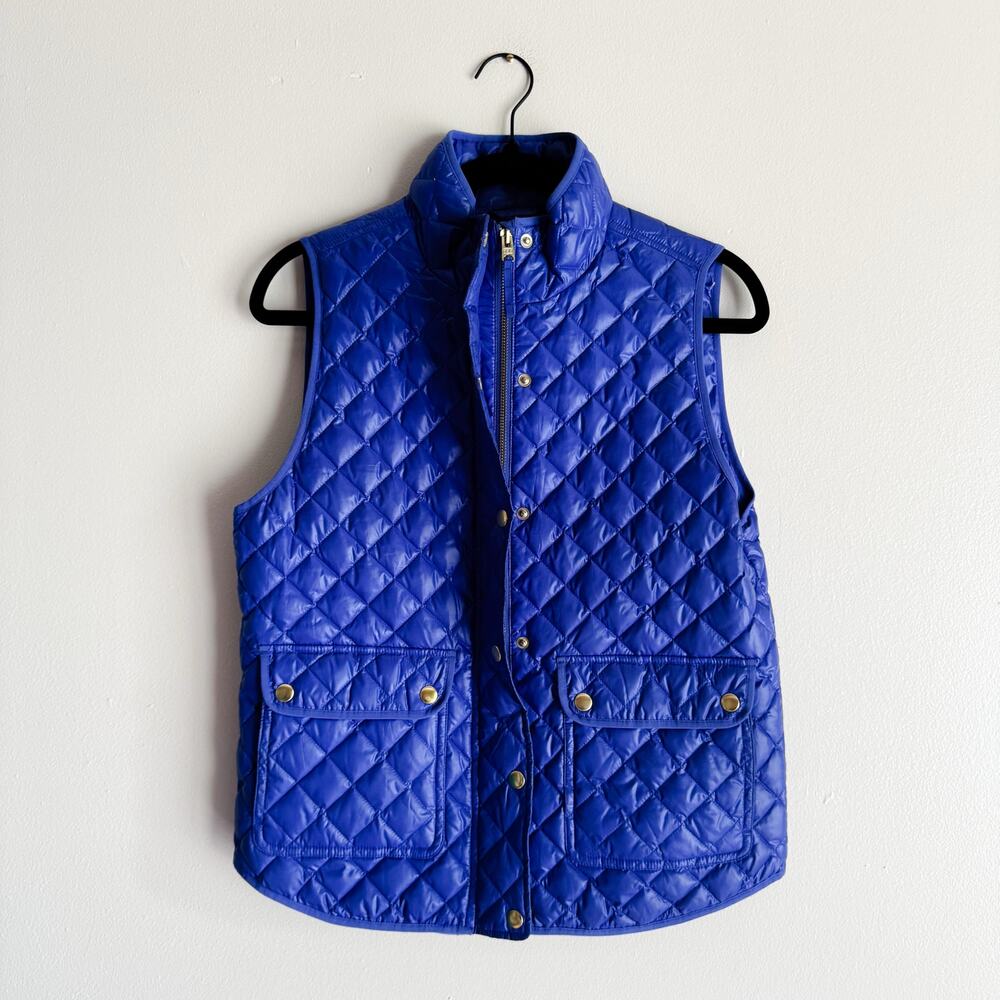 J. Crew Blue Shiny Quilted Front Pocket Zip Closure Vest - Small